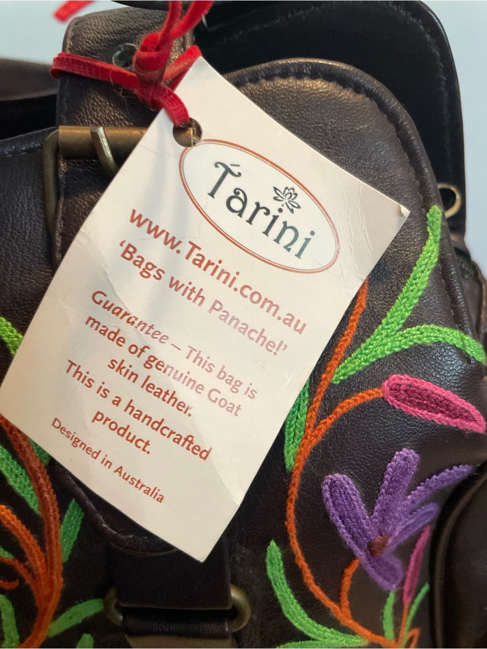 Tarini Hand Embroidered Floral Leather Tote Bag in Black - Picture 4 of 16